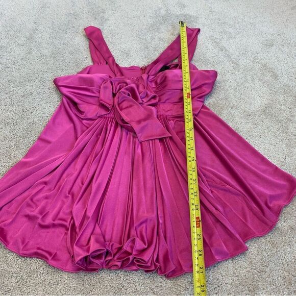 Bcbgmaxazria hot fuchsia pink satin effect pleated ruched halter top blouse Sz M - Picture 10 of 11